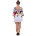Colorful Rectangles Tie Back Butterfly Sleeve Chiffon Top View2