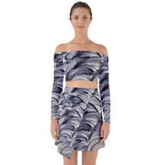 Monochrome Smudge Off Shoulder Top With Skirt Set by kaleidomarblingart