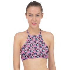Vintage Floral And Goth Girl Racer Front Bikini Top by snowwhitegirl