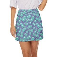 Blue Dandelions  Cute Plants Mini Front Wrap Skirt by SychEva