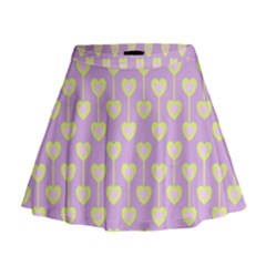 Yellow Hearts On A Light Purple Background Mini Flare Skirt by SychEva
