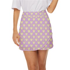 Yellow Hearts On A Light Purple Background Mini Front Wrap Skirt by SychEva