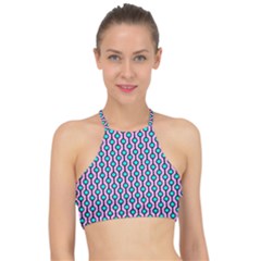 Blue Circles On Purple Background Geometric Ornament Racer Front Bikini Top by SychEva