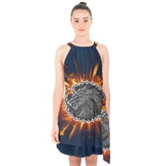 Beast Halter Collar Waist Tie Chiffon Dress by Sparkle