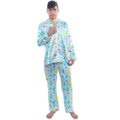 Arcade Dreams Blue  Men s Long Sleeve Satin Pajamas Set by thePastelAbomination