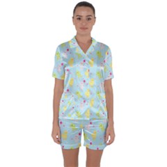 My Adventure Blue Satin Short Sleeve Pajamas Set by thePastelAbomination