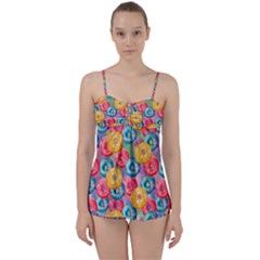 Multicolored Donuts Babydoll Tankini Set by SychEva