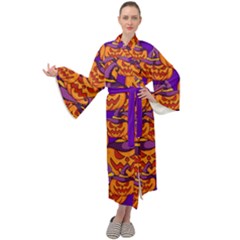 Purple And Orange Pumpkins, Crazy Halloween Pattern, Jack O  Lantern Maxi Velour Kimono by Casemiro