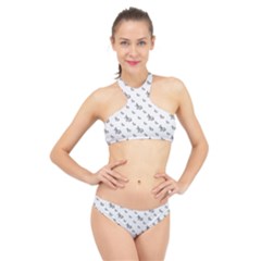 Grey Unicorn Sketchy Style Motif Drawing Pattern High Neck Bikini Set by dflcprintsclothing