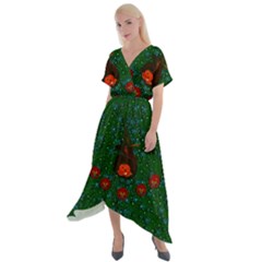 Halloween Pumkin Lady In The Rain Cross Front Sharkbite Hem Maxi Dress by pepitasart