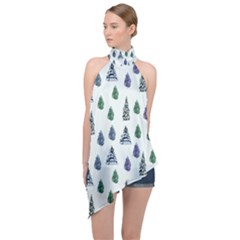 Coniferous Forest Halter Asymmetric Satin Top by SychEva