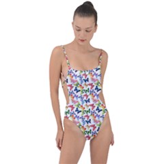 Multicolored Butterflies Tie Strap One Piece Swimsuit by SychEva