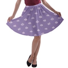 Pink Clouds On Purple Background A-line Skater Skirt by SychEva