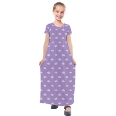 Pink Clouds On Purple Background Kids  Short Sleeve Maxi Dress by SychEva