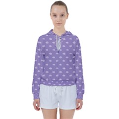 Pink Clouds On Purple Background Women s Tie Up Sweat by SychEva