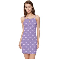 Pink Clouds On Purple Background Summer Tie Front Dress by SychEva