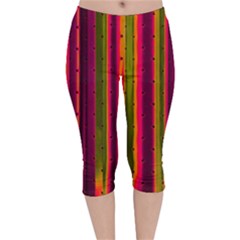 Warped Stripy Dots Velvet Capri Leggings  by essentialimage365