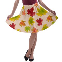 Bright Autumn Leaves A-line Skater Skirt by SychEva