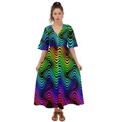 Abstract Rainbow Curves Pattern Kimono Sleeve Boho Dress by Casemiro