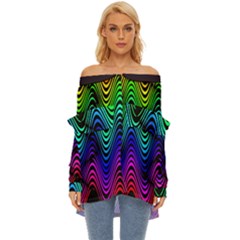 Abstract Rainbow Curves Pattern Off Shoulder Chiffon Pocket Shirt by Casemiro