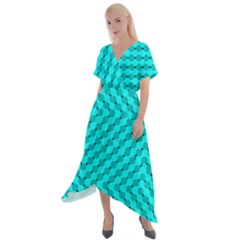Illusion Waves Pattern Cross Front Sharkbite Hem Maxi Dress by Sparkle