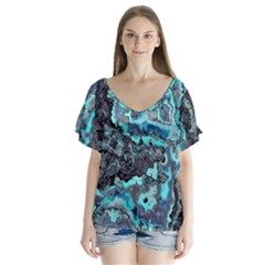 Strange Glow V-neck Flutter Sleeve Top by MRNStudios