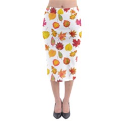 Watercolor Autumn Leaves Midi Pencil Skirt by SychEva