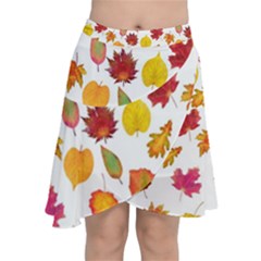 Watercolor Autumn Leaves Chiffon Wrap Front Skirt by SychEva