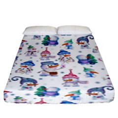 Cute Snowmen Celebrate New Year Fitted Sheet (king Size) by SychEva