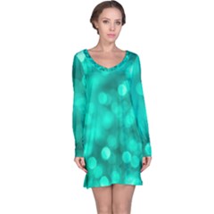 Light Reflections Abstract No9 Turquoise Long Sleeve Nightdress by DimitriosArt