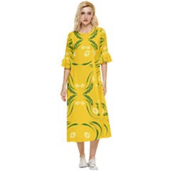 Floral Folk Damask Pattern Fantasy Flowers Floral Geometric Fantasy Double Cuff Midi Dress by Eskimos
