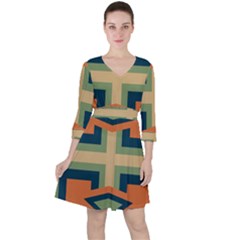 Abstract Pattern Geometric Backgrounds   Quarter Sleeve Ruffle Waist Dress by Eskimos
