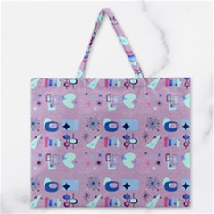 50s Diner Print Pink Zipper Large Tote Bag by NerdySparkleGoth
