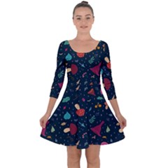 Bright Mushrooms Quarter Sleeve Skater Dress by SychEva