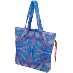 Blue Repeats Drawstring Tote Bag by kaleidomarblingart