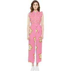 Cookies Pattern Pink Women s Frill Top Jumpsuit by Littlebird