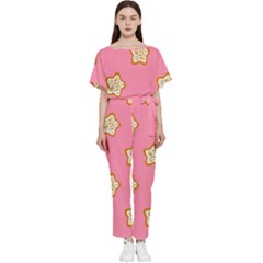 Cookies Pattern Pink Batwing Lightweight Jumpsuit by Littlebird
