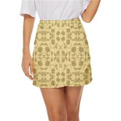 Floral Folk Damask Pattern Fantasy Flowers Floral Geometric Fantasy Mini Front Wrap Skirt by Eskimos
