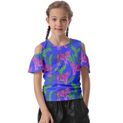 Pink Tigers On A Blue Background Kids  Butterfly Cutout Tee by SychEva