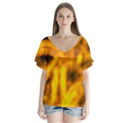 Golden Abstract Stars V-neck Flutter Sleeve Top by DimitriosArt