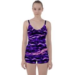 Purple  Waves Abstract Series No1 Tie Front Two Piece Tankini by DimitriosArt