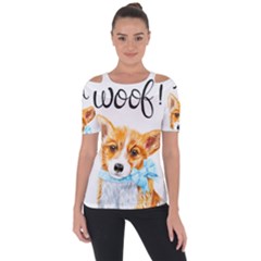 Welsh Corgi Pembrock With A Blue Bow Shoulder Cut Out Short Sleeve Top by ladynatali