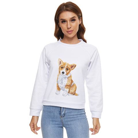Welsh Corgi Pembrock With A Blue Bow Women s Long Sleeve Raglan Tee by ladynatali