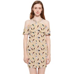 Festive Champagne Shoulder Frill Bodycon Summer Dress by SychEva