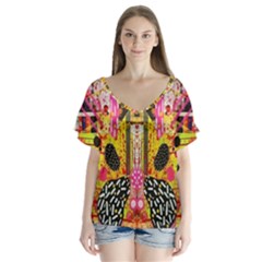 Digital Illusion V-neck Flutter Sleeve Top by Sparkle