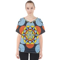 Abstract Pattern Geometric Backgrounds   V-neck Dolman Drape Top by Eskimos