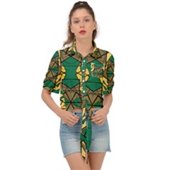 Abstract Pattern Geometric Backgrounds   Tie Front Shirt  by Eskimos
