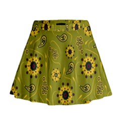 Floral Pattern Paisley Style  Mini Flare Skirt by Eskimos