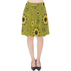 Floral Pattern Paisley Style  Velvet High Waist Skirt by Eskimos