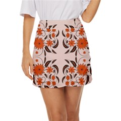 Floral Folk Damask Pattern  Mini Front Wrap Skirt by Eskimos